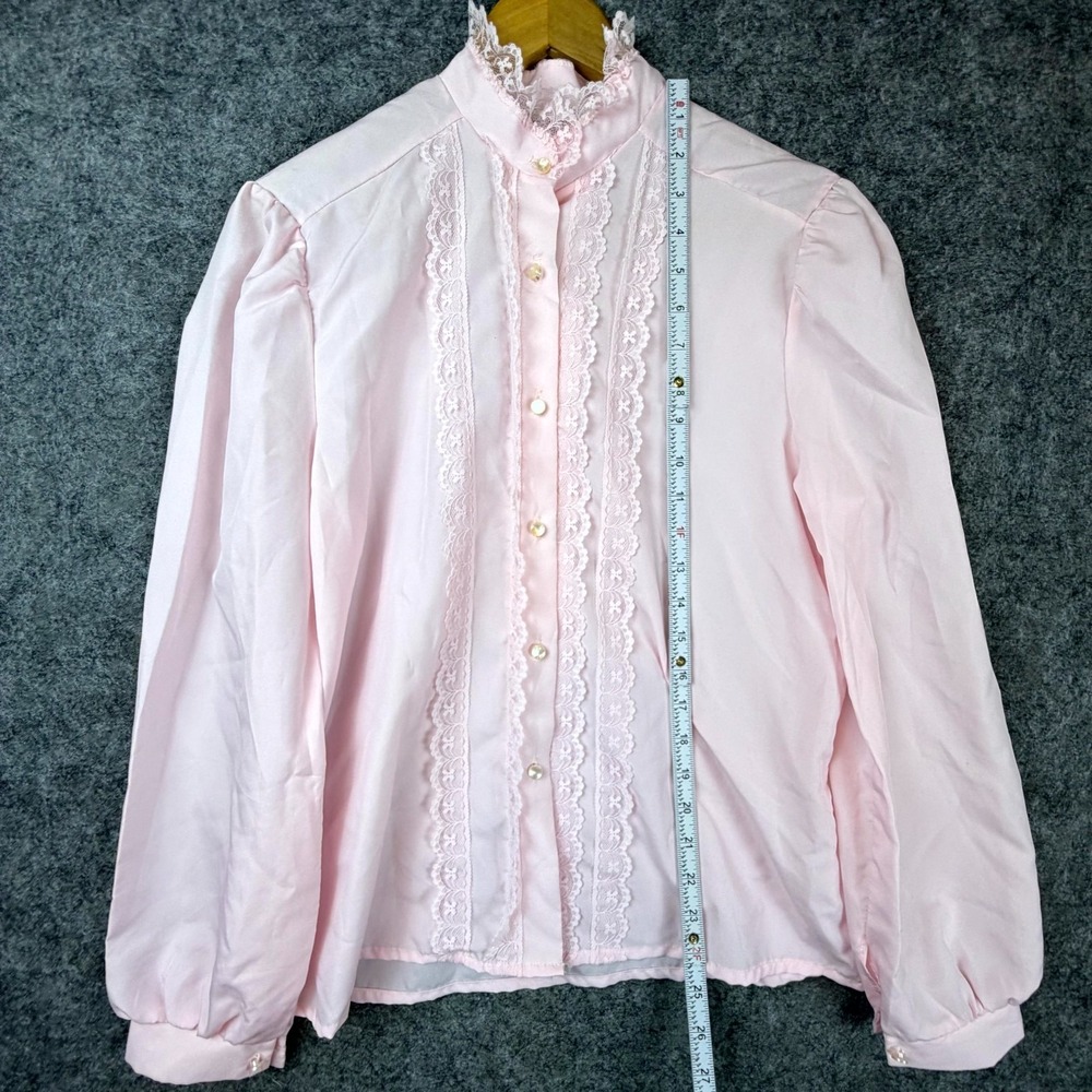 Pat Fashions Secretary Blouse Womens Medium Pink Coquette Lace Trim Girly 90s - Picture 3 of 5